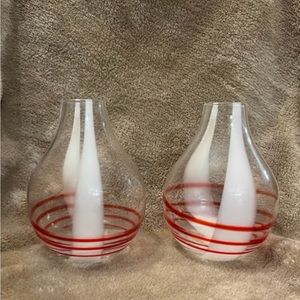 Guzzini Hand Blown Art Glass Red and White Swirl Vases 5.5” Tall